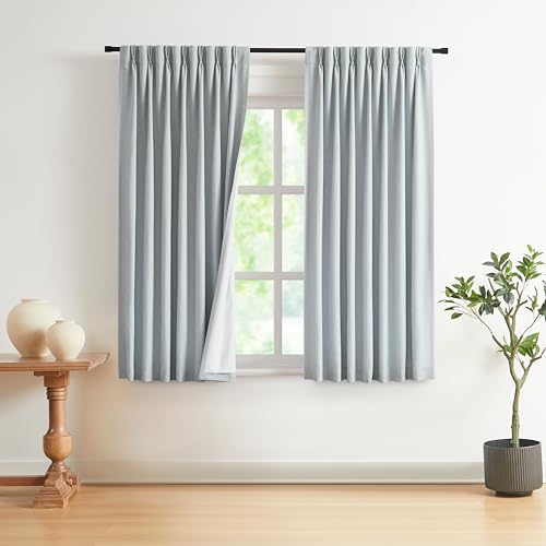 Image of Vision Home Blue Gray Pinch Pleated Full Blackout Curtains Linen Blended Room Darkening Window Curtains 72 inch for Living Room Bedroom Thermal Insulated Pinch Pleat Drapes with Hooks 40 inch Wx72 Lx2