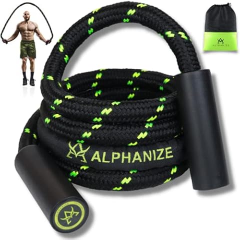 ALPHANIZE Heavy Jump Rope For Fitness 3LB - New 360 Rotating Handles Weighted Jump Rope - Full Body Workout For Men & Women Cover