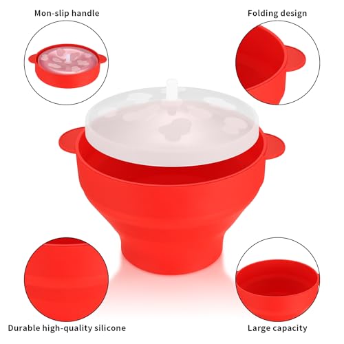 Große Popcorn Mikrowelle, Faltbar Popcorn Maker, Silikon Popcorn Behälter, Popcorn Schüssel mit Deckel, Popcorn Topf, BPA-frei Ohne Öl Popcorn Popper für Mikrowelle, Haus, Küche, Party
