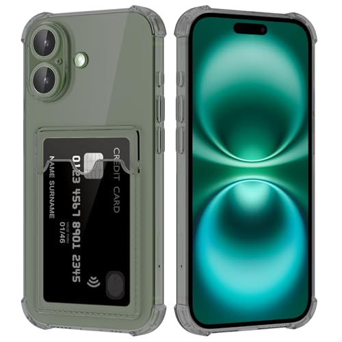 DEVASO Transparente Silicona Funda para iPhone 16 Plus con Tarjetero Cuatro Esquinas Anti-Caídas TPU de Cartera para Porta Tarjetas Carcasa airbag Anti Arañazos Case, Negro