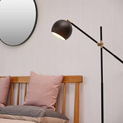Globe Electric 65911 60" Floor Lamp, Matte Black, Brass Pivot, Matte Black Shade, In-Line On/Off Foot Switch #TOP1