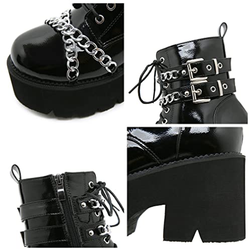 Image of Parisuit Womens Goth Patent Ankle Boots Platform Chunky Combat Boots