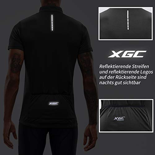 Foto von XGC Herren Kurzarm Radtrikot Fahrradtrikot Fahrradbekleidung für Männer mit Elastische Atmungsaktive Schnell Trocknen Stoff (Black, L)