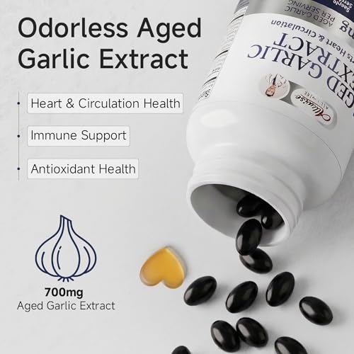 Alliwise Aged Black Garlic Extract 700mg with Vitamin D3 & K2 – Odorless Garlic Supplement for Heart & Circulation Support, High-Purity Age, Small Softgels, Easy to Digest, 3rd Party Tested — view 2