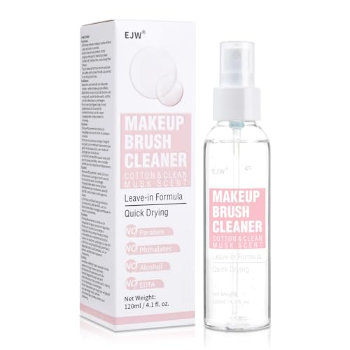 EJW Spray Nettoyant pour Pinceaux de Maquillage – Formule Douce Sans Alcool, Sans Rinçage & Séchage Rapide, Nettoyage Profond Sans Résidus, Vegan & Cruelty-Free, Parfum Coton & Musc Blanc, 120 ml