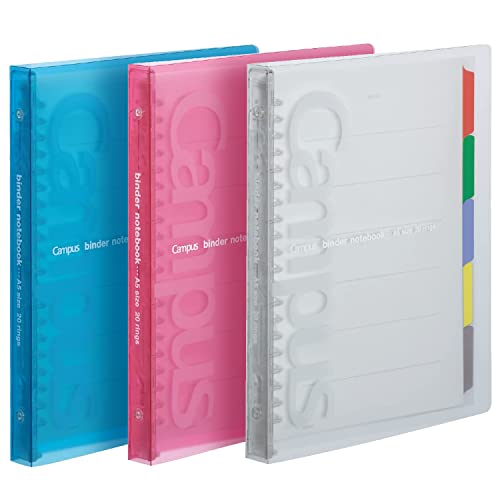 Kokuyo Campus RU-P133 Schiebebuch, schmal, A5, 20 Löcher, bis zu 65 Blatt, 3 Farben, Japan Import (blau, rosa, transparent)