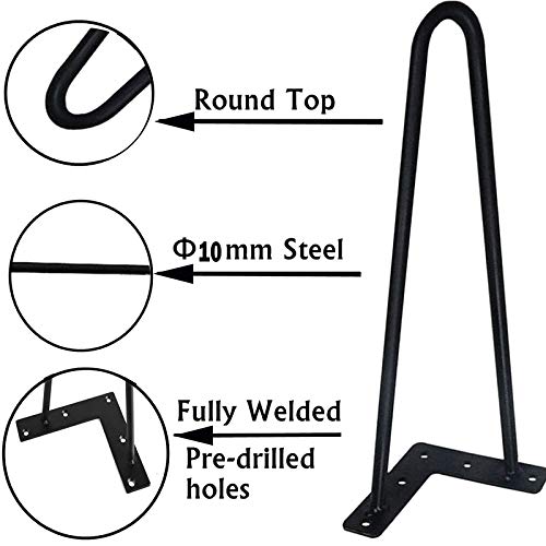 10inch Metal Furniture Hairpin Legs, 25cm Heavy Duty Industrial Coffee Table End Leg with Screws & Floor Protectors, Stable Standard Height Table Modern Furniture Hardware 4PCS DIY Leg - Image 4