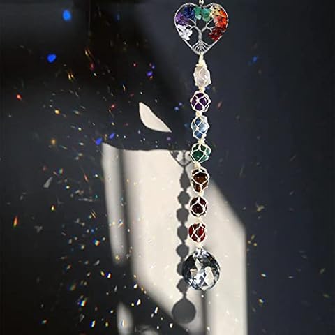 7 Chakra Suncatcher Wall Ornament, Heart-Shaped Tree of Life Chakra Crystals Healing Hanging Ornament, 5cm Rainbow Crystal Prism Suncatcher for Home, Car and Party(5cm Rainbow Suncatcher Heart) Cover