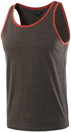 HETHCODE Men's Classic Basic Athletic Active Sports Gym Running Jersey Tank Top Casual T Shirts H.Charcoal/Rusty L