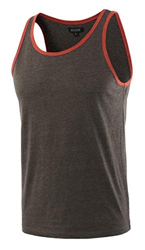 Hethcode Men's Classic Basic Athletic Active Sports Gym Running Jersey Tank Top Casual T Shirts H.charcoal/Rusty L #TOP2