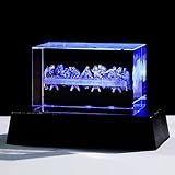 YWHL 3D Crystal The Last Supper Jesus Christ Figurine Statue with Colorful Base Laser Engraved Jesus Keepsake Christmas Religious Gifts for Women Men Friends Family Christian Catholic Home Decor
