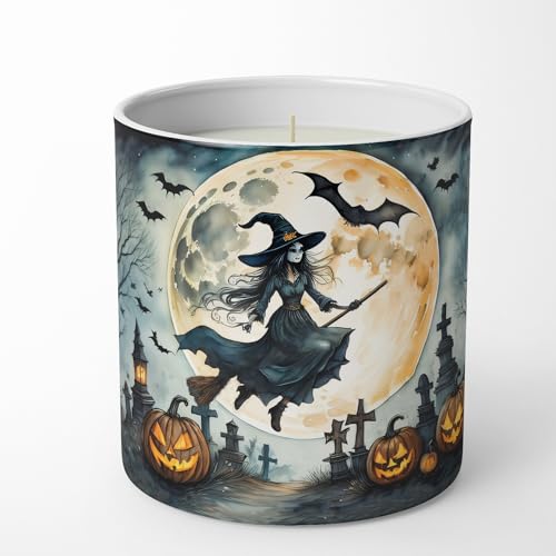 Caroline's Treasures DAC2218CDL Flying Witch Spooky Halloween Decorative Soy Candle Nature Soy Wax Essential Oil Home Decor Ideal for Bedroom Kitchen Bath Office Gift, 10 oz