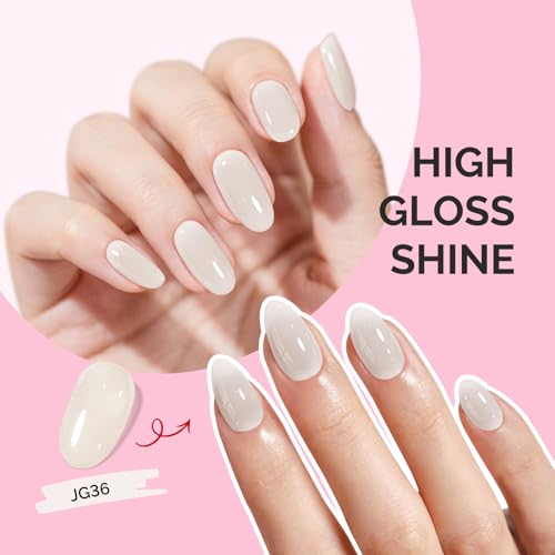 Image of MelodySusie Milky White Gel Nail Polish, 0.5Fl.oz Jeweliver Gel Polish Milky Natural Color Sheer Soak Off UV LED Light Cure Gift for Women Girls Nail Art Manicure DIY at Home JG36