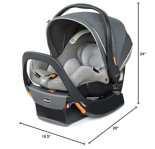 Chicco KeyFit® 35 Zip ClearTex® Infant Car Seat and Base, Rear-Facing Seat for Infants 4-35 lbs., Zip-Open Privacy Shield, Compatible with Chicco Strollers | Ash/Grey