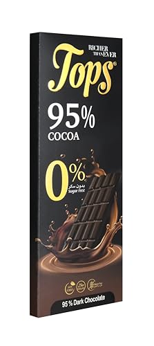 Tops Dark Chocolate Bars 95% Cocoa - Packet 50g Sugar Free 12 Pieces باكيت ألواح شوكولاتة توبس غامق 95% كاكاو - 50 جم بدون سكر عدد 12 حبة