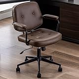LukeAlon Adjustable Pu Leather Home Office Chair, Comfy 360° Swivel Task Chair with Armrest Modern T