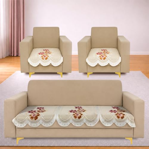 Image of Homerz Premium 'Surya Series' Sofa Cover | Stylish Sofa Protector | Net Fabric | Anti-Stain & Washable Slip Cover Exact Size Antislip (Exclusive Yellow, 5 (3+1+1) Seater, Only Seat Cover)