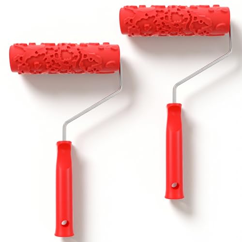 HANLANXUE 2 Pcs 7 Inch Texture Roller for Walls, DIY Decorative Art Pattern Paint Roller Rubber for Furniture and Floor Decoration, Classic Brick Embossing Tool