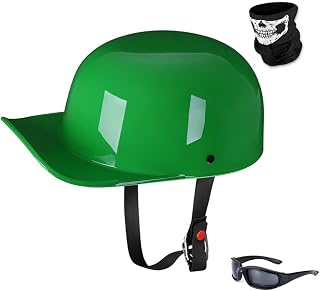 Woljay Vintage Open Face Motorcycle Helmet Retro Baseball Cap Half Helmets Men Women for Cruiser Street Scooter Moped Cap Jet with Mask Glasses - DOT Certified