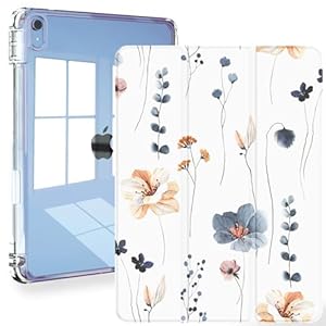 Feams for iPad (A16) 11th Generation 11 Inch 2025, iPad 10th Generation Case 10.9 Inch 2022, Slim iPad A16 Case Clear Back Cover with Pencil Holder & Auto Sleep, Simple Flowers