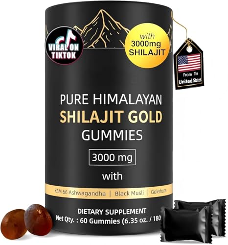 3000mg Himalayan Shilajit Gummies Gold for Men & Women - Organic & Natural with 85+ Essential Minerals & Fulvic Acid (1 Bottle)