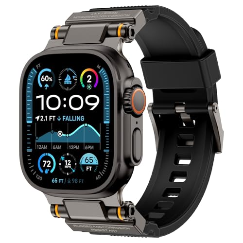 Image of FOAMUNOC Rugged Band Compatible with Apple Watch Ultra 3 /2 /1 Band 49mm /46mm /45mm /44mm /42mm, Metal Connector with Strap for iWatch Ultra Series 11 /10 /9 /8 /7 /6 /SE3 /SE2 /SE /5 /4 /3 /2 /1, Space Gray Black