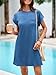 Wenrine Women's Summer T Shirt Dress Casual Short Sleeve Crewneck Loose Fit Mini Dresses with Pockets Navy