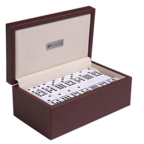 Double 9 Large White Domino Set - Estuche Marrón