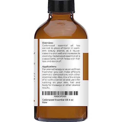 Velona Cedarwood Essential Oil - 4 Oz | 100% Pure And Natural | Undiluted, Therapeutic Grade | For Face, Hair, Skin Care, Aromatherapy, Massage #TOP4