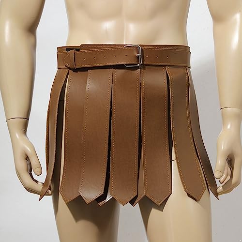 JEATHA Men's Medieval PU Leather Tassel Skirt Buckled Waist Belt Adjustable Waistband Wide Girdle Drape Costumes Accessory2