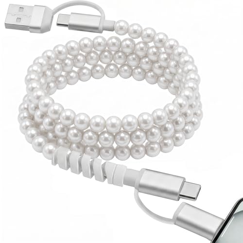 Atsidexa 4-in-1 Beaded Charging Cable MFi Certified Works with CarPlay 3.3FT 60W Fast Charger Cord for iPhone 17/16/15/14/13/12/11 iPad Samsung Android and More (Pure Pearl)