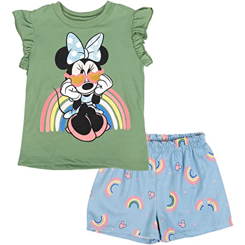 Disney Minnie Mouse Rainbow Toddler Girls Tank Top and Shorts Green/Blue 4T