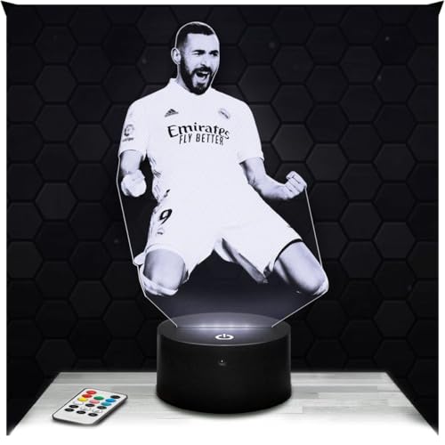 Lámpara 3D Karim Benzema, Pictyourlamp.com, Lámpara de grabado láser 3D, lámpara fotográfica de grabado en plexiglás, lámpara fotográfica de ilusión, lámpara decorativa