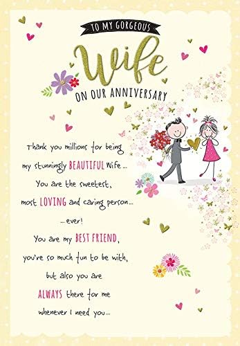 Gorgeous Wife On Our Anniversary Card - Piccadilly Cards - 9 x 6.25 Inches