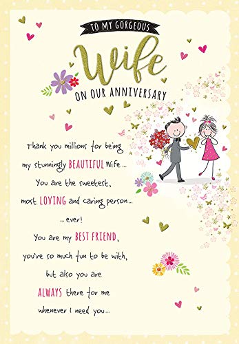Piccadilly Greetings Gorgeous Wife On Our Anniversary Card - Piccadilly Cards - 9 x 6.25 Inches green|peach|beige