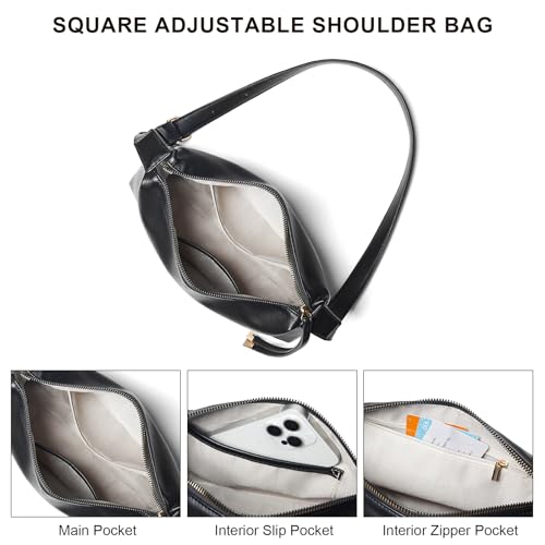 Shrrie Lightweight Shoulder Bag Purses for Women Vegan Leather Shoulder Handbags Square with Adjustable Strap, Black — view 6