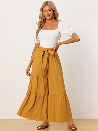 Image of Allegra K Women's 2026 Summer Wide Leg Palazzo Pants High Waisted Flowy Trendy Casual Lounge Boho Beach Ruffles Trousers
