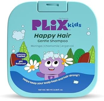 PLIX Kids Happy Hair Gentle Shampoo for 2+ Years Kids | Clinically Tested for Gentle Care | Moringa Seed Oil, Chamomile, Argan Oil, Aloe Vera | No Parabens or Sulfates | 180 m