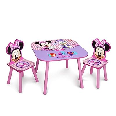 Delta Children - مجموعة طاولة وكرسي للأطفال من Disney Minnie Mouse مكونة من 3 قطع (بما في ذلك كرسيين) - مثالية للفنون والحرف اليدوية ووقت الوجبات الخفيفة والواجبات المنزلية والمزيد، باللون الوردي