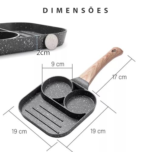 Frigideira Antiaderente 3 Em 1 Panela 3 Partes Ovos Hamburguer Panqueca Omelete Bacon Carne Resisten