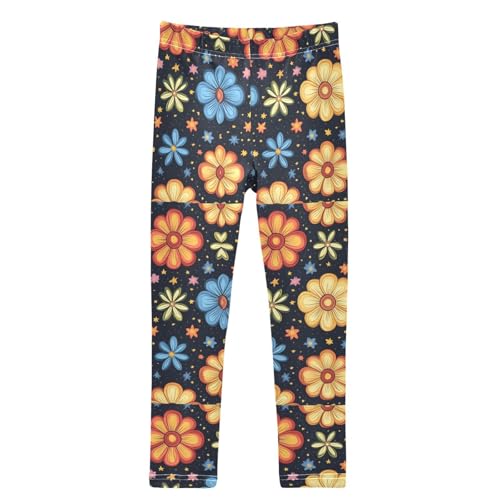 Boccsty Ornage Blue Flower Girls Leggings Kids Yoga Pants Dance Active Tights 4T