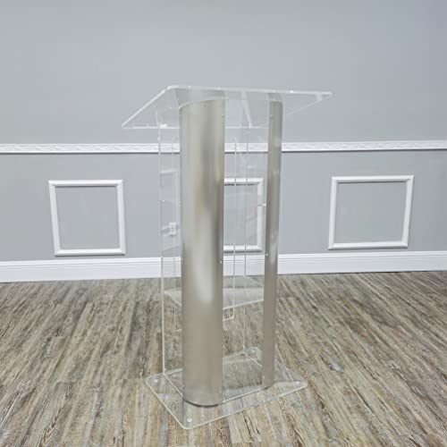Fixturedisplays® Brushed Stainless Steel Sides Pulpit Clear Acrylic Plexiglass Podium Curved Lectern 14307New #TOP3