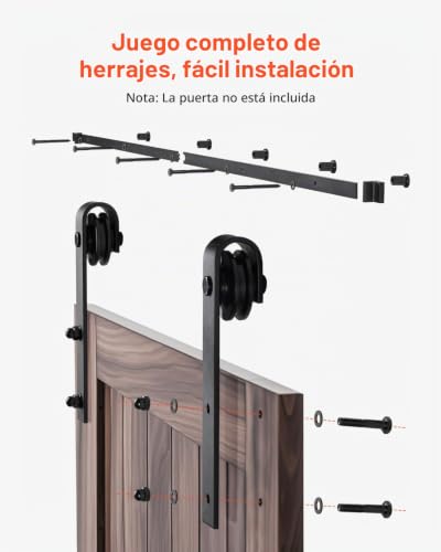 Miniatura 5 de Vevor Kit De Herrajes Para Puerta Corrediza De Granero De Acero Al Carbono Riel De 1,83 M Para Una Sola Puerta Ancho Máximo De 91,44 Cm Espesor De 34,92-44,45 Mm Carga De 150 Kg Para Hogar, Negro