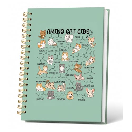 Feronty Science Teacher Spiral Notebook Journal, Funny Cat Biology Gifts for Women, Amino Cat-Cids Classroom Notebook for Work Note Taking, Hardcover Journal, 5.5x8.3in