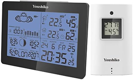 Youshiko YC9360 Digital Weather Station with Radio Controlled Clock ( Official UK Version ), Indoor Outdoor Temperature Humidity , Sunrise , Sunset , Moonrise , Moonset Times , Barometric Pressure