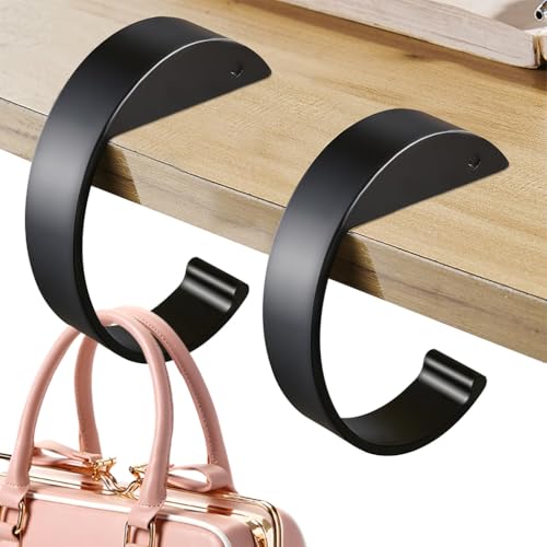 Image of HASTHIP 2Pcs Desk Hanging Hooks Removable Movable Hanging Hooks Hangers for Desk Edge Metal Portable Desk Surface Hanging Hooks for Bag, Headphone, School Backpack