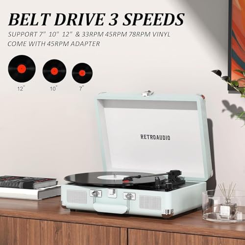 Image of RetroAudio Portable Bluetooth Vintage Vinyl Record Player Turntable