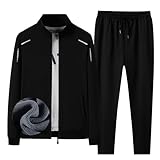 [Hyjkl] メンズ ジャージ 上下セット 裏起毛 大きいサイズ 無地 スポーツウェア スウェット スポーツ 通気 吸汗速乾 ランニングウェア カジュアル スタイリッシュ 冬用 ブラック-5XL