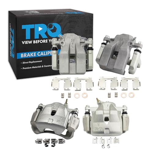 Image of TRQ Front and Rear Brake Caliper Set Zinc Coated Brackets Hardware Compatible with 2011 Toyota RAV4