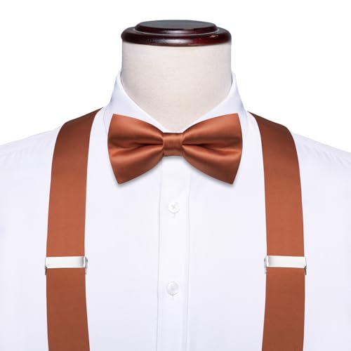 Image of Hi-Tie Men Suspender Bowtie Set Suspenders Pre-tied Bow Tie Pocket Square Cufflinks Adjustable Y Shape 6 Clips Braces Tuxedo